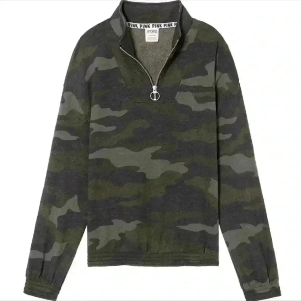 NWT Victoria’s Secret Pink Camo Half Zip Pullover